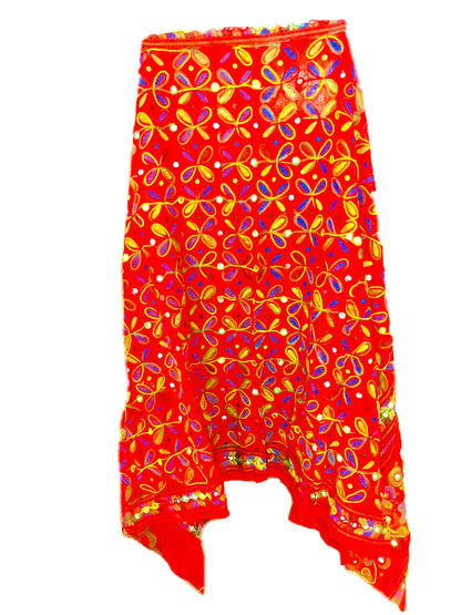 Runjhun Designer Resham Embroidered Cotton Dupatta (Red)