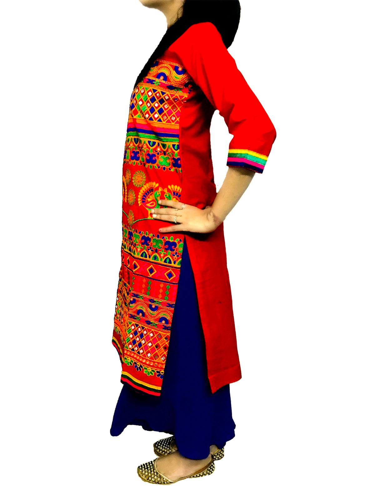 Runjhun Designer Lal Chadi Mirror work Gujarati Kurta