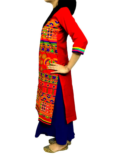Runjhun Designer Lal Chadi Mirror work Gujarati Kurta