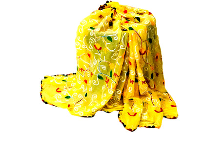 Runjhun Chiffon Embroidered Dupatta (Lemon Yellow)