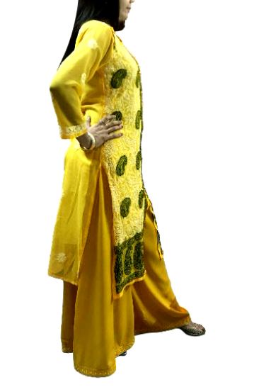 Runjhun Yellow Lucknowi Chicken Chiffon Kurti