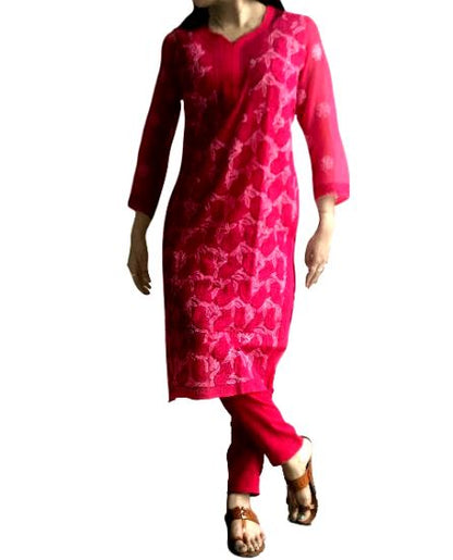 Runjhun Pink Lucknowi Chikan Chiffon Kurti