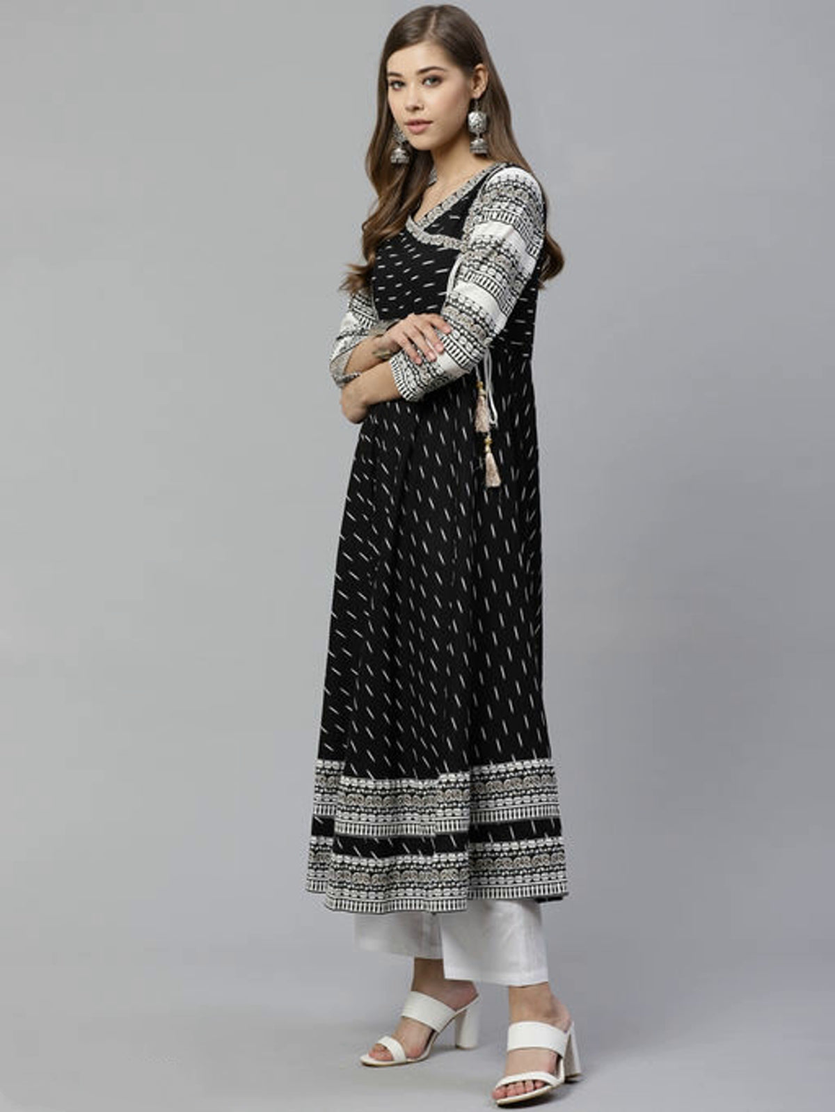 Women's Cotton Ikkat Print Anarkali Kurta