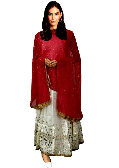 Runjhun Designer Chiffon Pink and Golden Dupatta