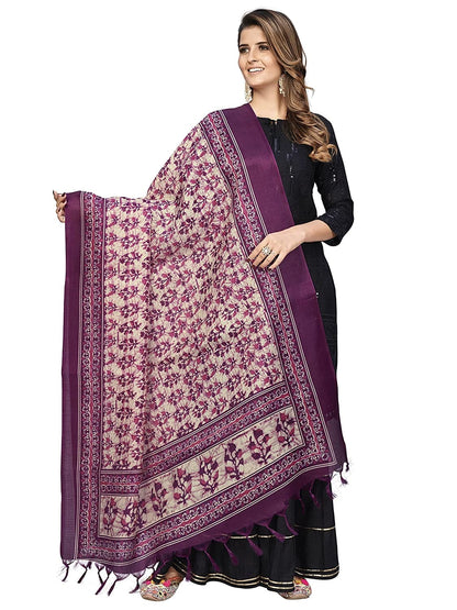 Women'S Art Silk Coloured Floral Print Dupatta