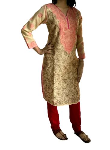 Runjhun Cream Fully Embroidered Lucknowi Cotton Chikan Kurti