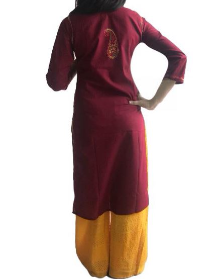 Runjhun Maroon Multicoloured Lucknowi Cotton Chikan Kurti