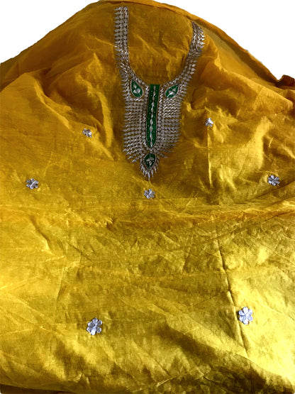 Runjhun Yellow and Green Chanderi Gotta Patti Kurta Length