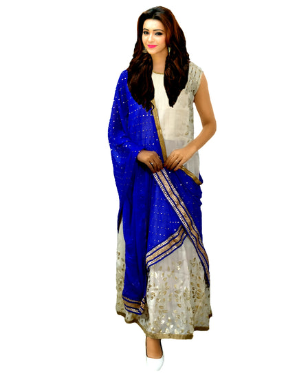 Runjhun Designer Chiffon Blue and Golden Dupatta