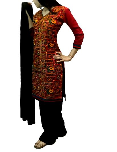Runjhun Ethnic Maroon and Black Gujarati Kurti