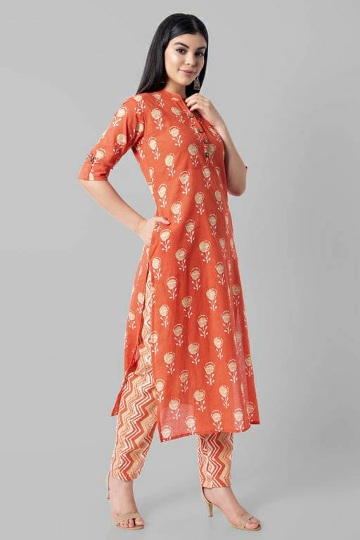 Women's Printed Cotton Office Wear Kurta Set