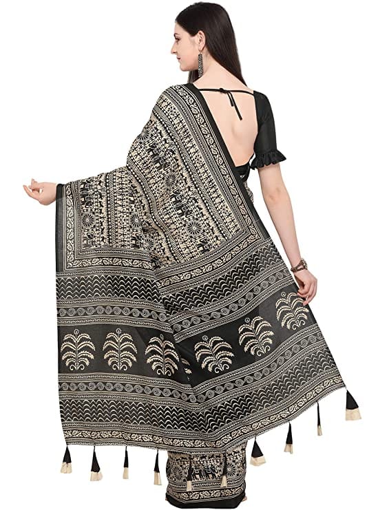 Art Silk Black Printed Saree