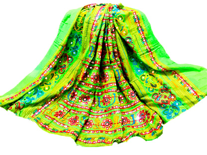 Runjhun Designer Resham Embroidered Cotton Dupatta (Green)