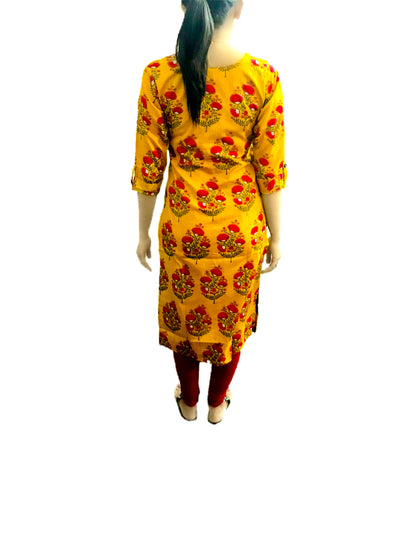 Runjhun Designer Yellow Floral Cotton Kurta