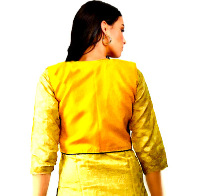 Runjhun Yellow Embroidered Barfi Mirror Koti