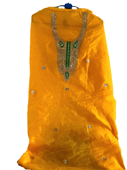 Runjhun Yellow and Green Chanderi Gotta Patti Kurta Length