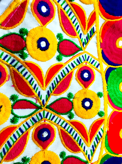 Runjhun White Embroidered Kutch Koti