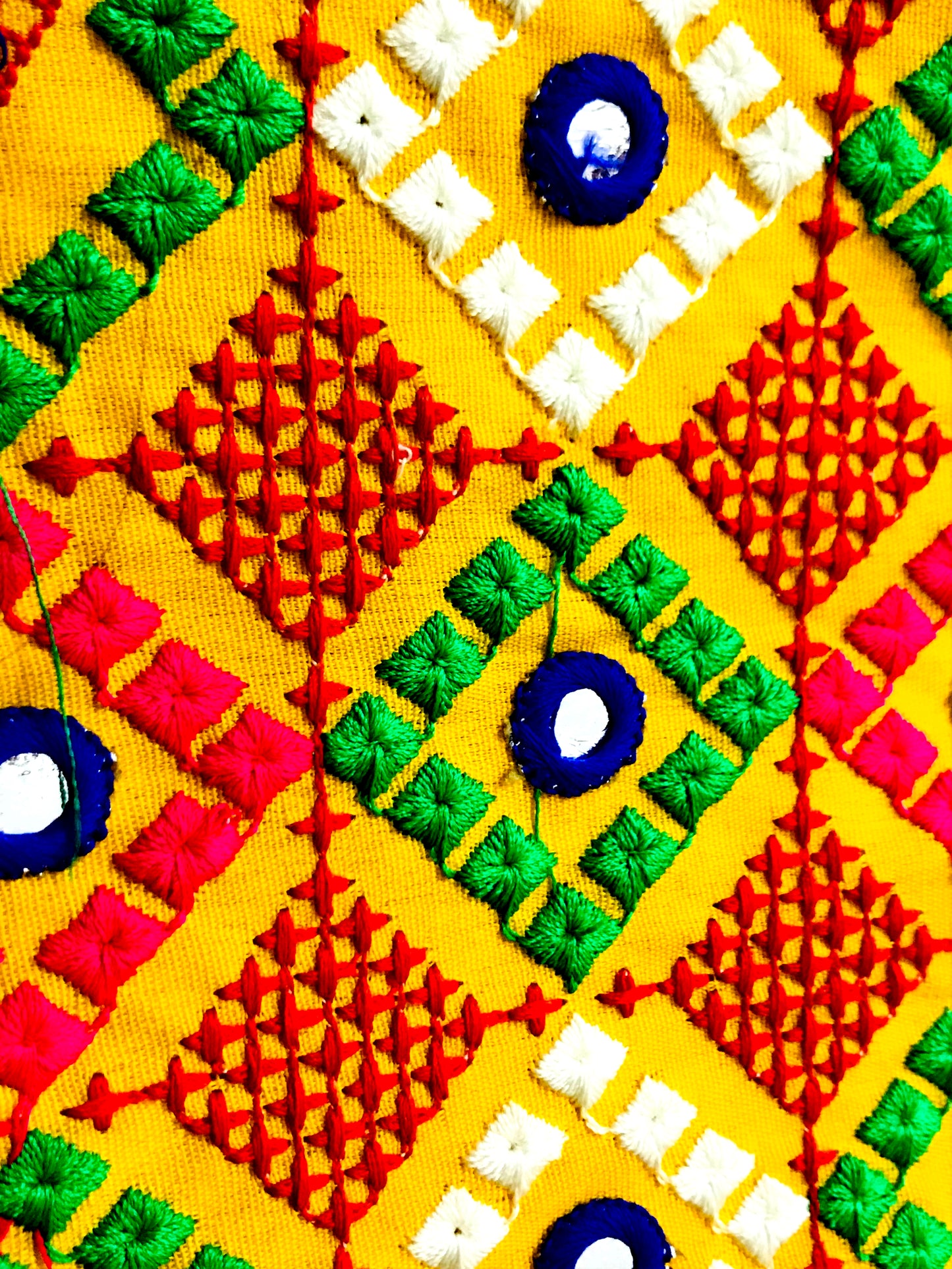 Runjhun Yellow Cross Stitch Mirror Koti