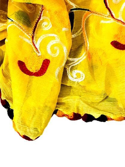 Runjhun Chiffon Embroidered Dupatta (Lemon Yellow)