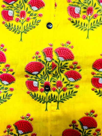 Runjhun Designer Yellow Floral Cotton Kurta