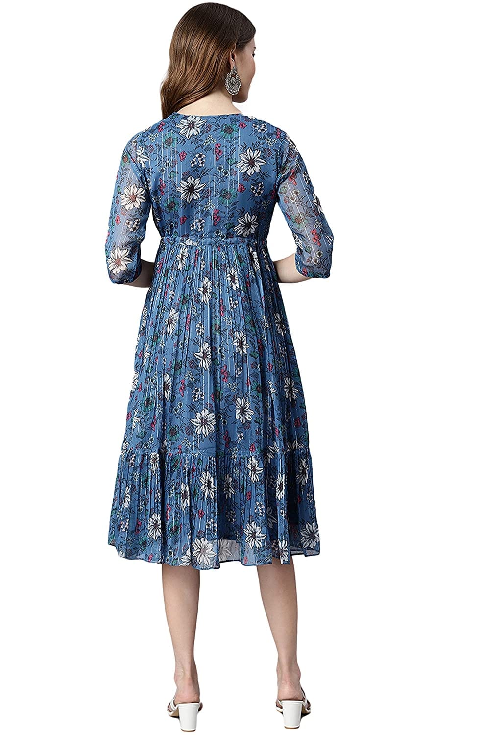 Urban Wardrobe Blue Floral A Line  Midi Dress