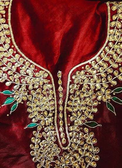Runjhun Maroon Kundan Gotta Patti Kurta Length