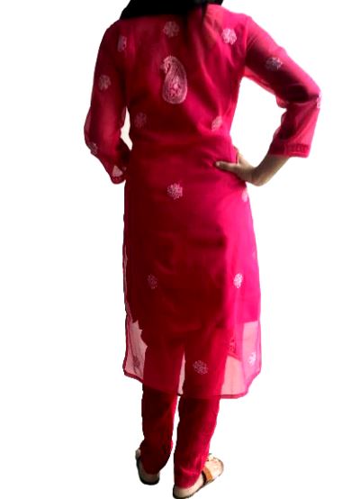 Runjhun Pink Lucknowi Chikan Chiffon Kurti