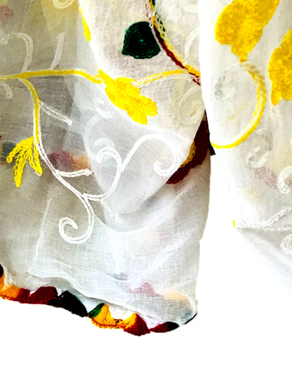 Runjhun Chiffon Embroidered Dupatta (White)