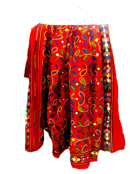 Runjhun Designer Resham Embroidered Cotton Dupatta (Red)