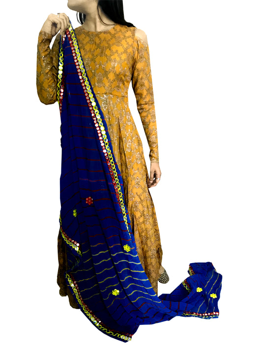 Runjhun Ethnic Blue Leheriya Mirror Dupatta