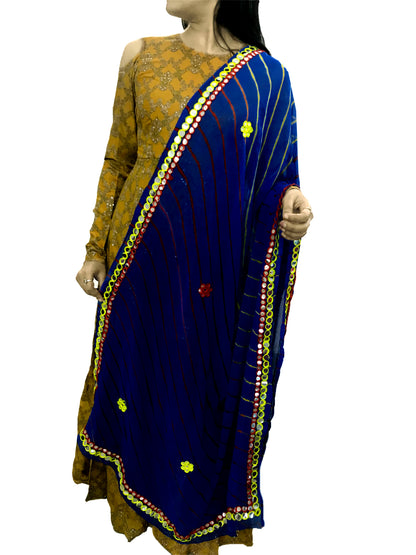 Runjhun Ethnic Blue Leheriya Mirror Dupatta