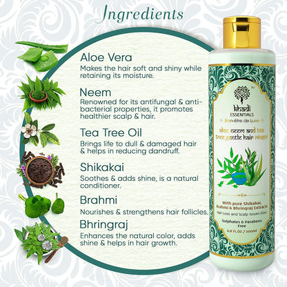 Khadi Essentials Methi Shampoo with Aloe Vera, Neem, Tulsi, Tea Tree Oil, For Hair Fall Control, Anti Dandruff, Hair Growth, 200ml SLS Paraben Free Cleanser