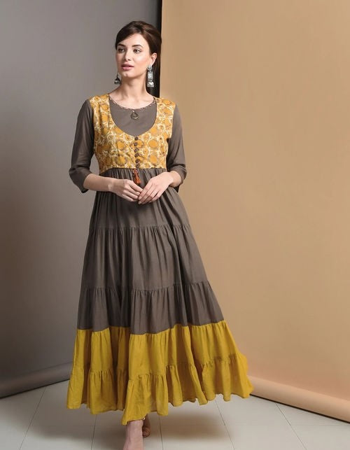 Jacket-style Printed Anarkali Dress