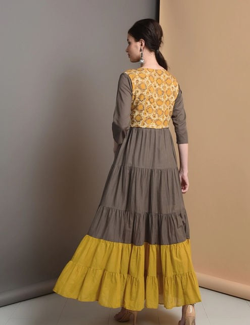 Jacket-style Printed Anarkali Dress