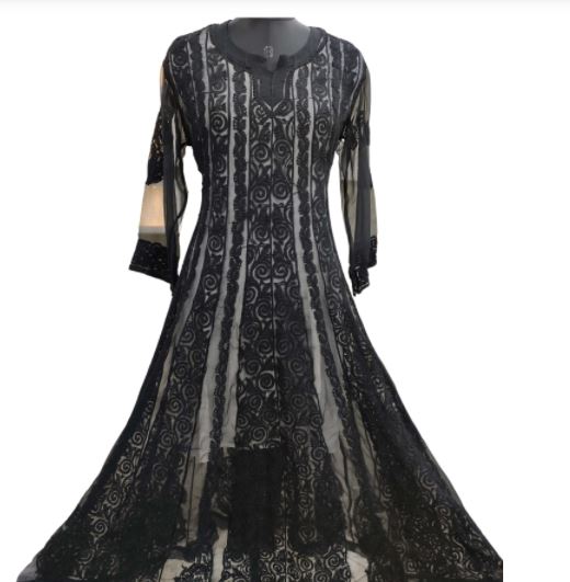 Hand Embroidered Black Georgette Chikankari Anarkali Kurti