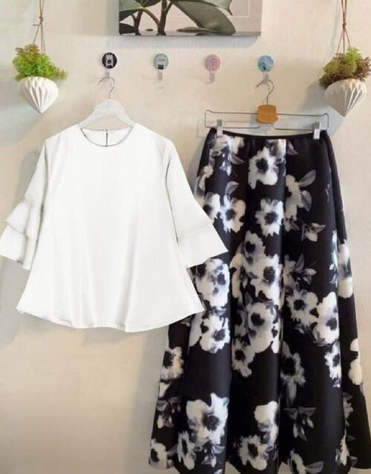 Black and White Floral Top and Skirt