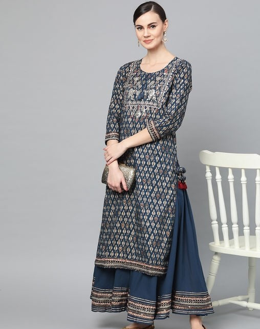 Women's Cotton Embroidered Kurta Palazzo Set