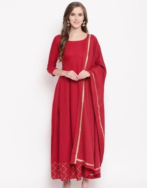 Women's Attractive Red Solid Kurta Set with Pants