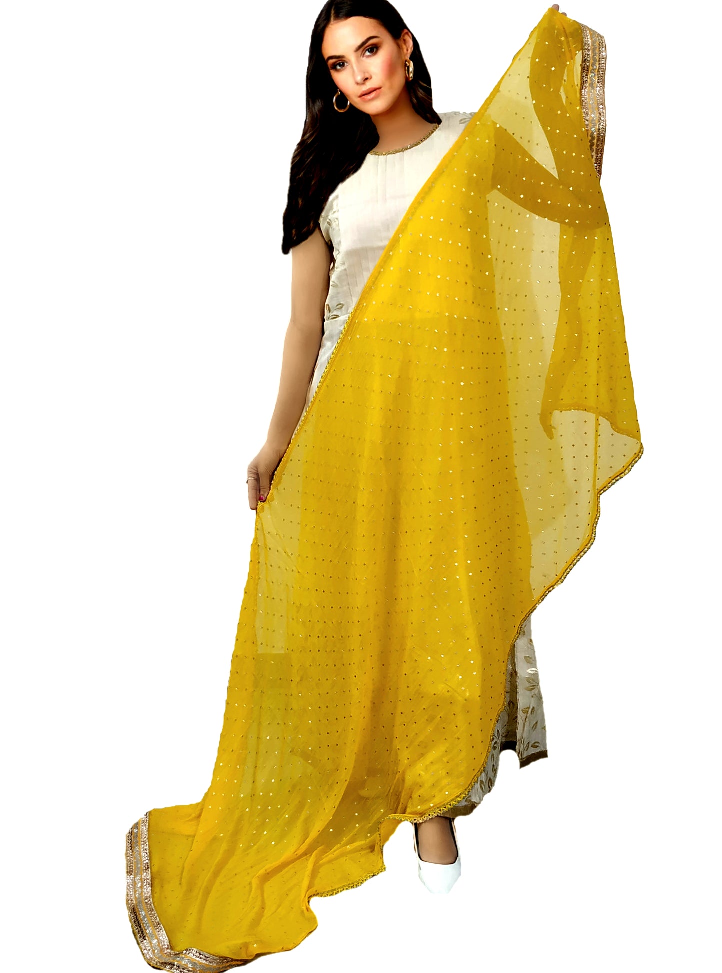 Runjhun Designer Chiffon Yellow and Golden Dupatta