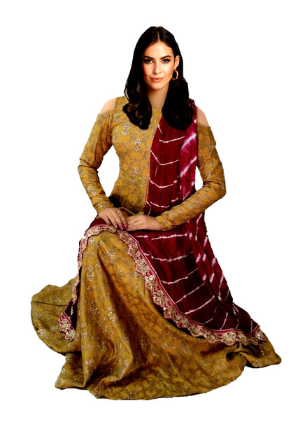 Runjhun Maroon Designer Leheriya Women's Dupatta