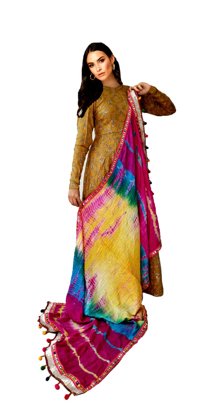 Runjhun Multicolored Bandhani Silk Dupatta