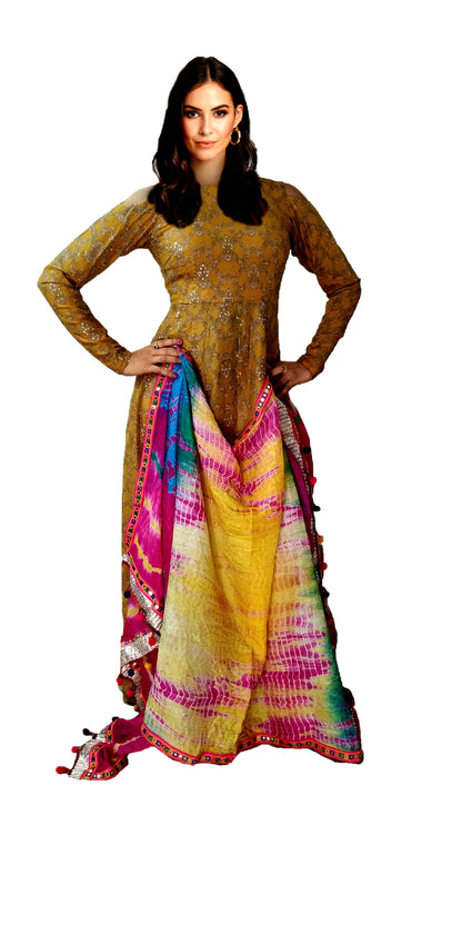 Runjhun Multicolored Bandhani Silk Dupatta