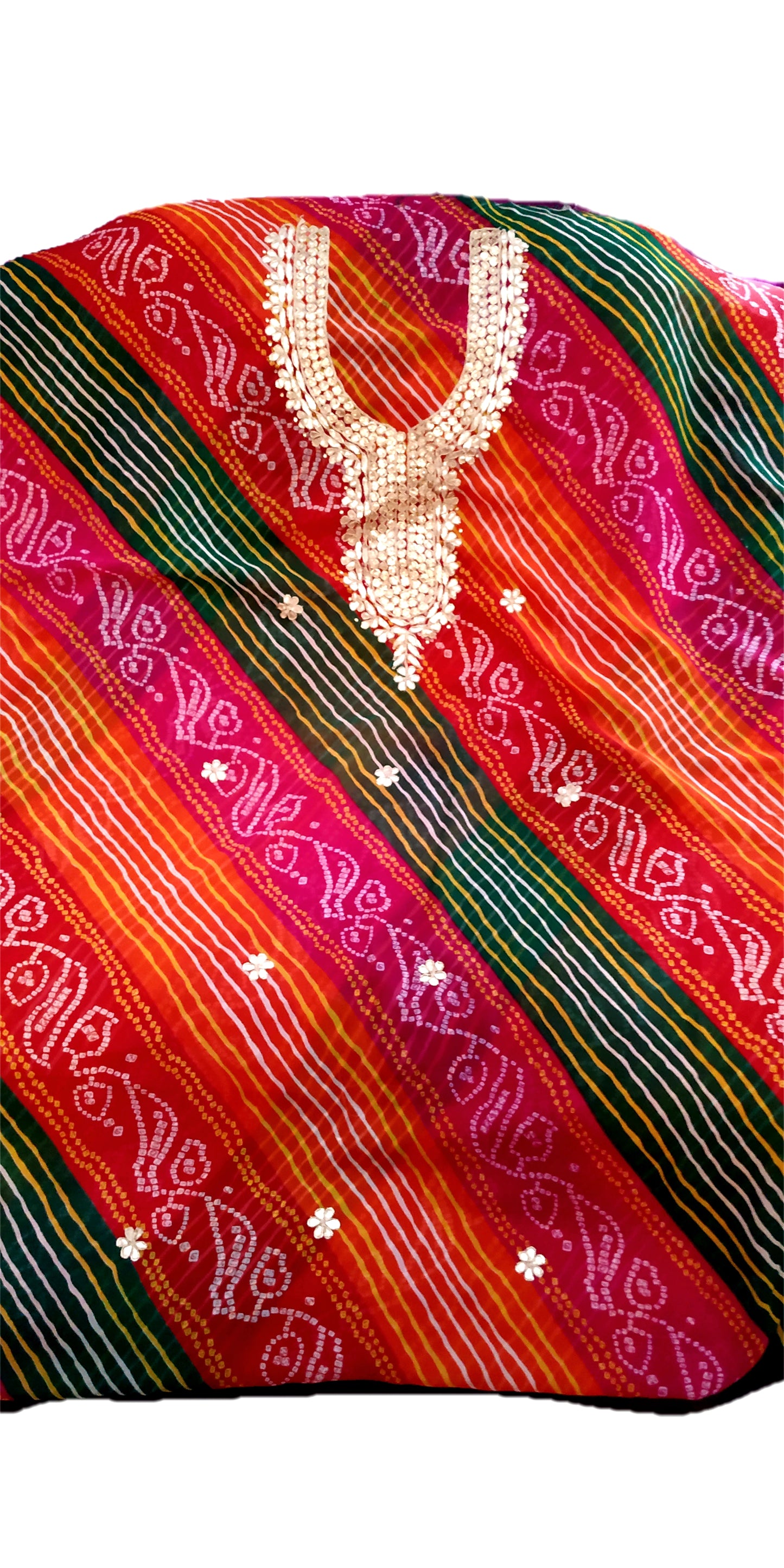 Runjhun Multicolour Chunri Print Designer Gotta Patti Kurta Length