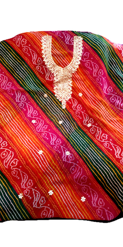 Runjhun Multicolour Chunri Print Designer Gotta Patti Kurta Length
