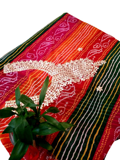 Runjhun Multicolour Chunri Print Designer Gotta Patti Kurta Length