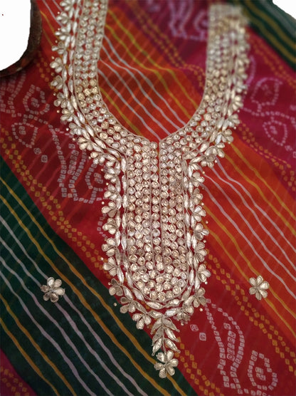 Runjhun Multicolour Chunri Print Designer Gotta Patti Kurta Length