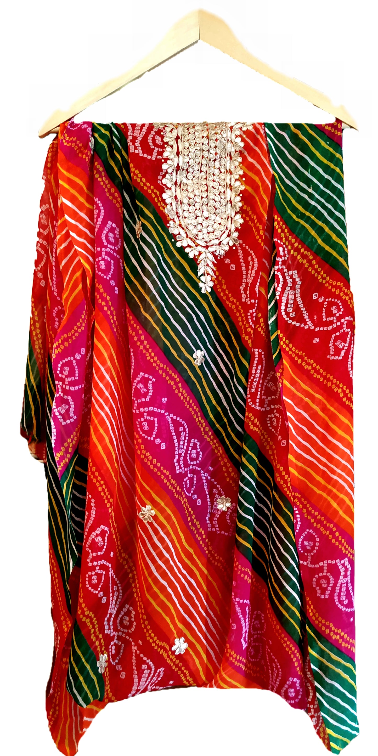 Runjhun Multicolour Chunri Print Designer Gotta Patti Kurta Length