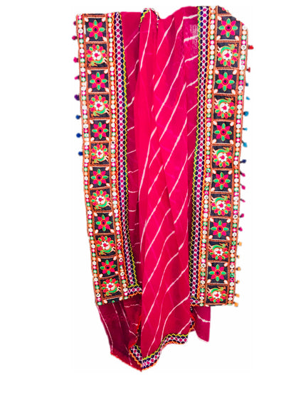 Runjhun Chiffon Designer Leheriya Pink Dupatta