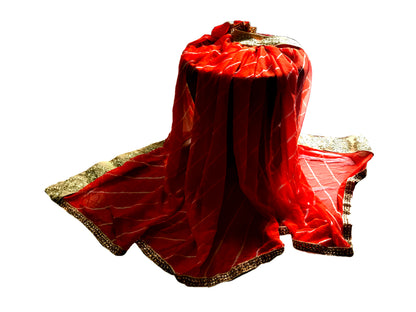 Runjhun Orange Kundan Chiffon Dupatta