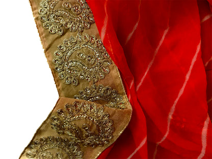 Runjhun Orange Kundan Chiffon Dupatta